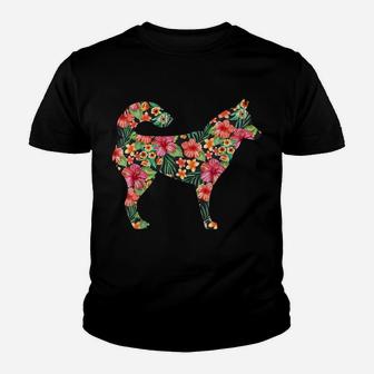 Siberian Husky Flower Funny Dog Silhouette Floral Gift Women Youth T-shirt | Crazezy DE