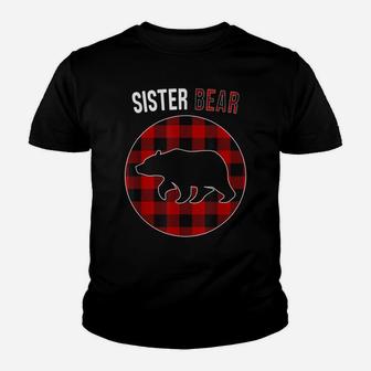 Sister Bear Red Plaid Matching Family Christmas Pajamas Youth T-shirt | Crazezy CA