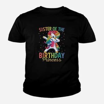 Sister Of The Birthday Princess Dabbing Unicorn Matching Youth T-shirt | Crazezy