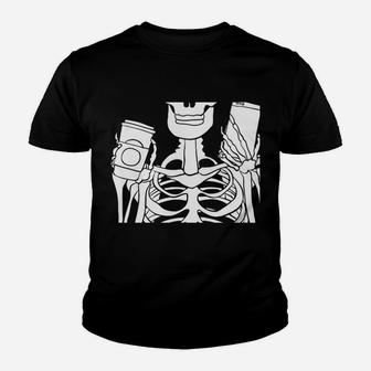 Skeleton Drinking Coffee Omg I'm Like Literally Dead Sweatshirt Youth T-shirt | Crazezy UK