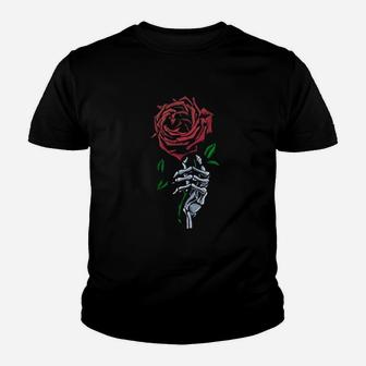Skeleton Hand Red Rose Flower Youth T-shirt | Crazezy DE
