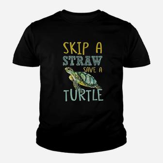 Skip A Straw Save A Turtle Beautiful For Sea Animals Youth T-shirt | Crazezy