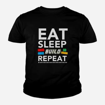 Sleep Eat Build Repeat Building Blocks Bricks Master Builder Youth T-shirt | Crazezy AU
