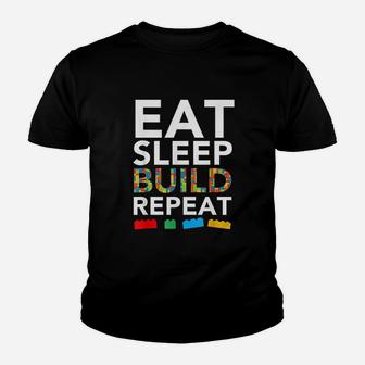 Sleep Eat Build Repeat Building Blocks Youth T-shirt | Crazezy UK