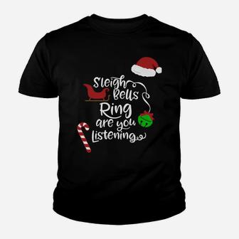 Sleigh Bells Ring Cute Christmas Snowman Winter Holiday Gift Sweatshirt Youth T-shirt | Crazezy