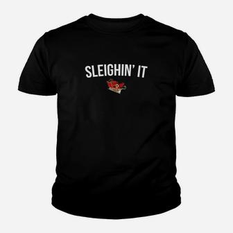 Sleighin' It Shirts Gifts Funny Ugly Christmas Sweatshirt Youth T-shirt | Crazezy UK