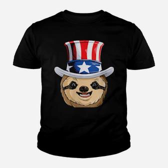 Sloth 4Th Of July Uncle Sam American Flag Youth T-shirt - Monsterry