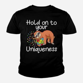 Sloth Holding Puzzle Piece Heart Cute Sloth Autism Awareness Youth T-shirt | Crazezy CA