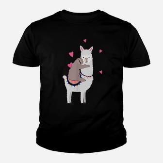 Sloth Riding Llama Best Friends Alpaca Animal Lover Gift Youth T-shirt | Crazezy