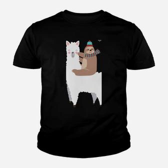 Sloth Riding Llama Funny Christmas Hoodie Scarf Santa Hat Youth T-shirt | Crazezy