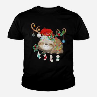 Sloths Xmas Gift Lighting Reindeer Santa Hat Sloth Christmas Sweatshirt Youth T-shirt | Crazezy AU