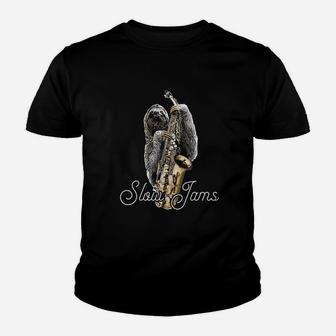 Slow Jams Saxophone Sloth Novelty Saxophone Gift Youth T-shirt | Crazezy CA