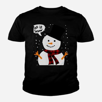 Snow Snowman Buffalo Plaid Xmas Scarf Christmas Sweatshirt Youth T-shirt | Crazezy