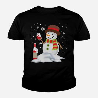 Snowman Drinking Red Wine Funny Partner Matching Couple Youth T-shirt | Crazezy