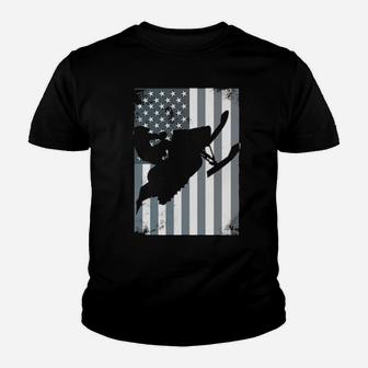Snowmobile American Flag Snocross Usa Ride Sled Distressed Youth T-shirt - Monsterry AU