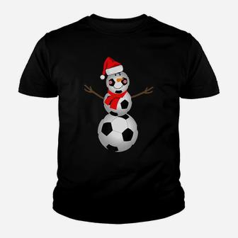Soccer Snowman Christmas Santa Hat Scarf Matching Pajama Youth T-shirt | Crazezy