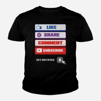 Social Media Like Share Comment Subscribe Vlogger Youth T-shirt | Crazezy