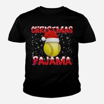 Softball Christmas Gifts Ball Santa Hat Funny Xmas Pajamas Sweatshirt Youth T-shirt | Crazezy