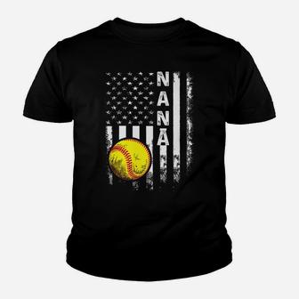 Softball Nana American Flag Vintage Christmas Xmas Youth T-shirt | Crazezy