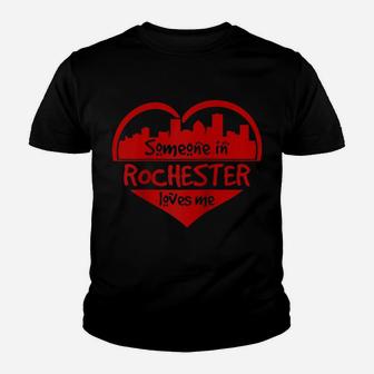 Someone In Rochester Loves Me Rochester Ny Skyline Heart Raglan Baseball Tee Youth T-shirt | Crazezy