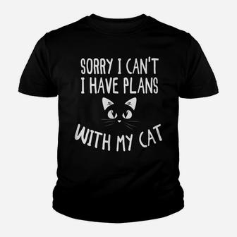 Sorry I Can't I Have Plans With My Cat Christmas Youth T-shirt | Crazezy
