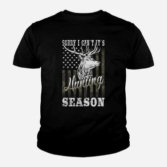 Sorry I Can't It's Hunting Season American Camouflag Flag Youth T-shirt | Crazezy UK