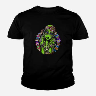Space Alien Hippie Funny Floral Peace Science Fiction Women Youth T-shirt | Crazezy DE