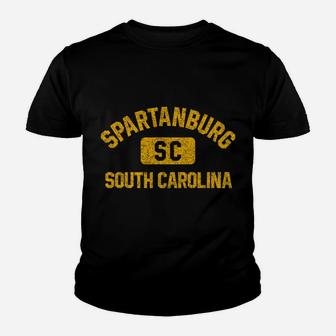 Spartanburg Sc South Carolina Gym Style Distress Amber Print Youth T-shirt | Crazezy CA