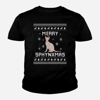 Sphynx Cat Lover Christmas Ugly Xmas Sweater Sphynx Gift Sweatshirt Youth T-shirt | Crazezy UK