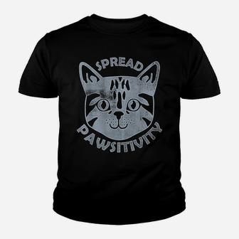 Spread Pawsitivity Cat Face Cute Inspirational Quote Gift Youth T-shirt | Crazezy CA