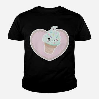 Sprinkled Ice Cream Cone With Pink Heart Frame Youth T-shirt | Crazezy