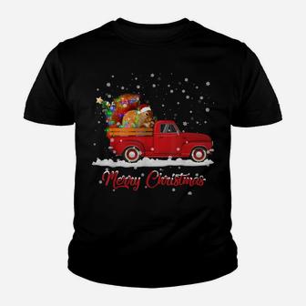 Squirrel Animal Riding Red Truck Christmas Youth T-shirt | Crazezy