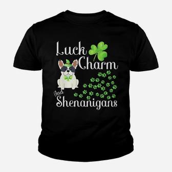 St Patricks Day French Bulldog Shirt Dog Shamrocks Green Paw Youth T-shirt | Crazezy
