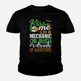 St Patrick's Day Irish Mechanic Kiss Me Drunk Youth T-shirt - Monsterry
