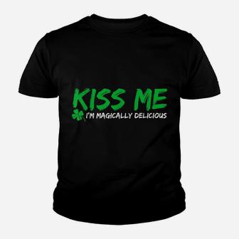 St Patricks Day Tee-Kiss Me I'm Magically Delicious Shirt Youth T-shirt | Crazezy