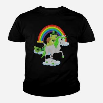 St Patricks Day Turtle Riding Irish Unicorn Youth T-shirt - Monsterry DE
