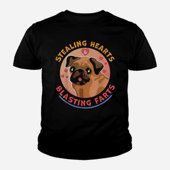Stealing Hearts And Blasting Farts Dog Pug Valentines Day Youth T-shirt - Monsterry
