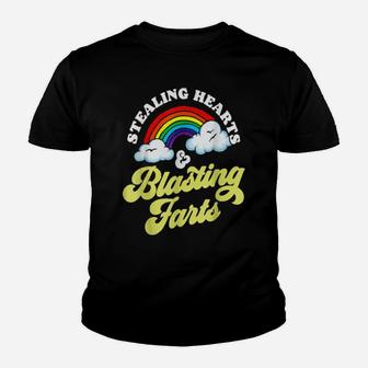 Stealing Hearts Blasting Farts Rainbow Valentines Youth T-shirt - Monsterry