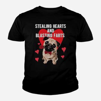 Stealing Hearts Blasting Farts Valentine's Day Pug Dog Youth T-shirt - Monsterry UK