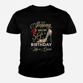 Stepping Into My 50Th Birthday Like A Queen Youth T-shirt | Crazezy