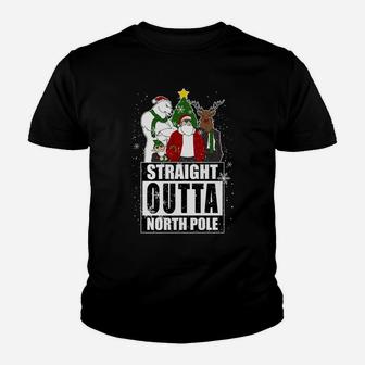 Straight Outta North Pole Santa Claus Christmas Family Squad Youth T-shirt | Crazezy