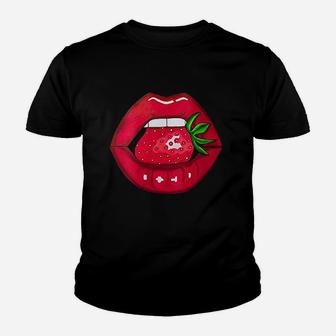 Strawberry Lips Red Lipstick Woman Strawberries Mouth Youth T-shirt | Crazezy CA