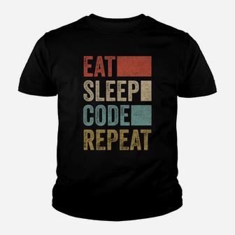 Stylish Retro 70´S Eat Sleep Code Repeat Youth T-shirt | Crazezy