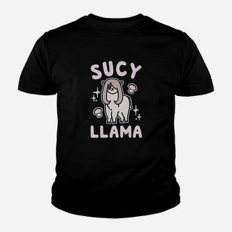 Sucy Llama Parody White Print Black Youth T-shirt | Crazezy UK