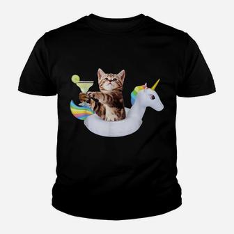 Summer Kitty With Margarita & Unicorn Float Funny Cat Shirt Youth T-shirt | Crazezy