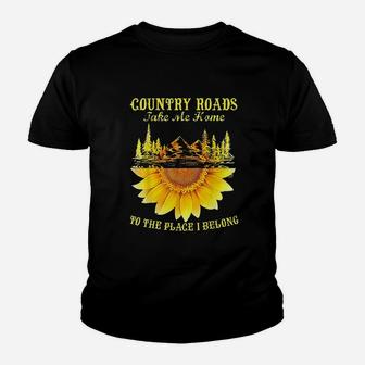 Sunflower Country Roads Take Me Home Funny Farmer Gift Youth T-shirt | Crazezy DE