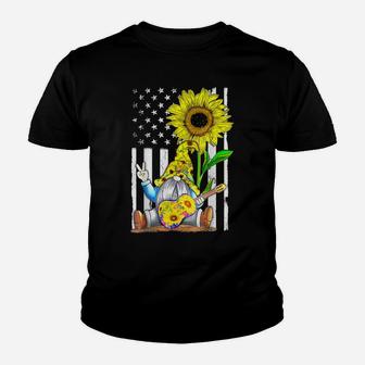 Sunflower Gnome Playing Guitar Hippie American Flag Plussize Youth T-shirt | Crazezy