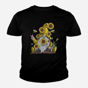 Sunflower Gnome With Bee Funny Hippie Gnome Gift Youth T-shirt | Crazezy AU