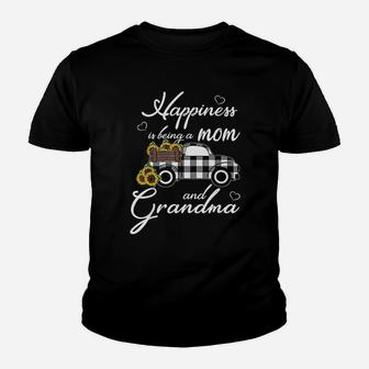 Sunflower Grandma Happiness Is Being A Mom And Grandma Youth T-shirt | Crazezy