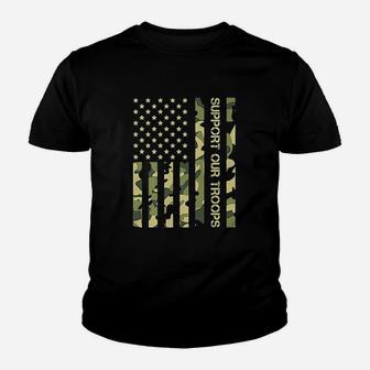 Support Our Troops Camo American Flag Youth T-shirt | Crazezy